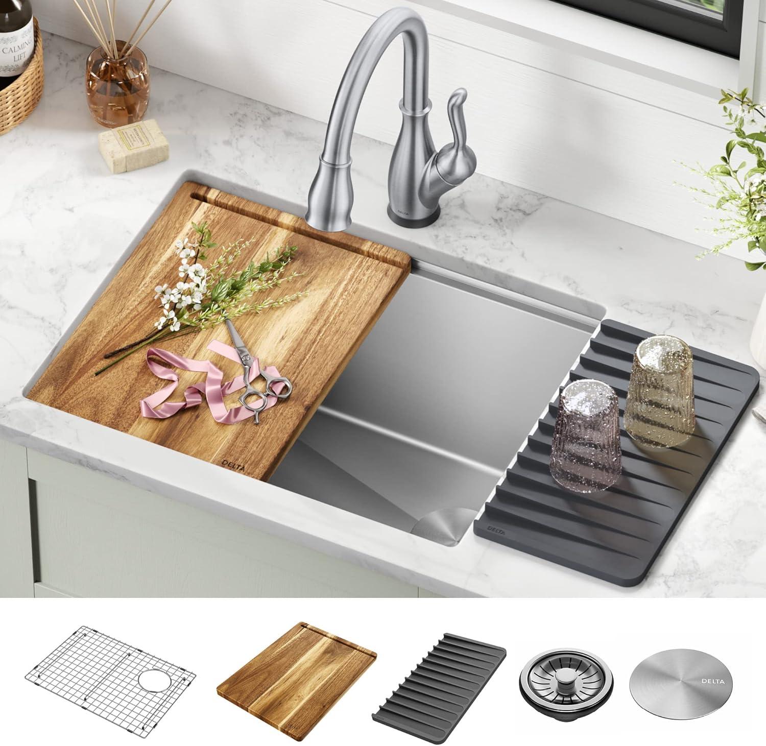 Delta Lorelai™ 24" L Workstation Laundry Utility Kitchen Sink Undermount 16 Gauge Stainless Steel Single Bowl