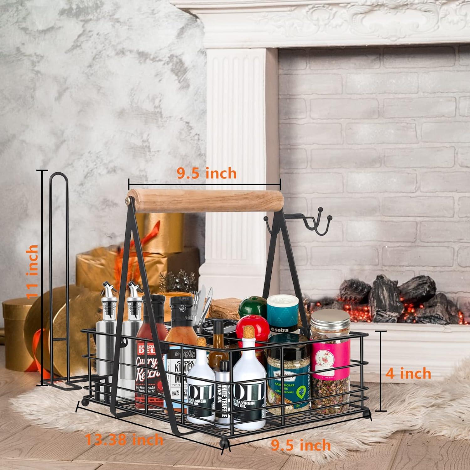 Stack man Grill Caddy, Picnic Utensil Caddy With Paper Towel Holder For Griddle Smoker Outdoor Grill Carry System Camp Kitchen Organizer BBQ Basket Camping Glamping Essentials RV Accessories