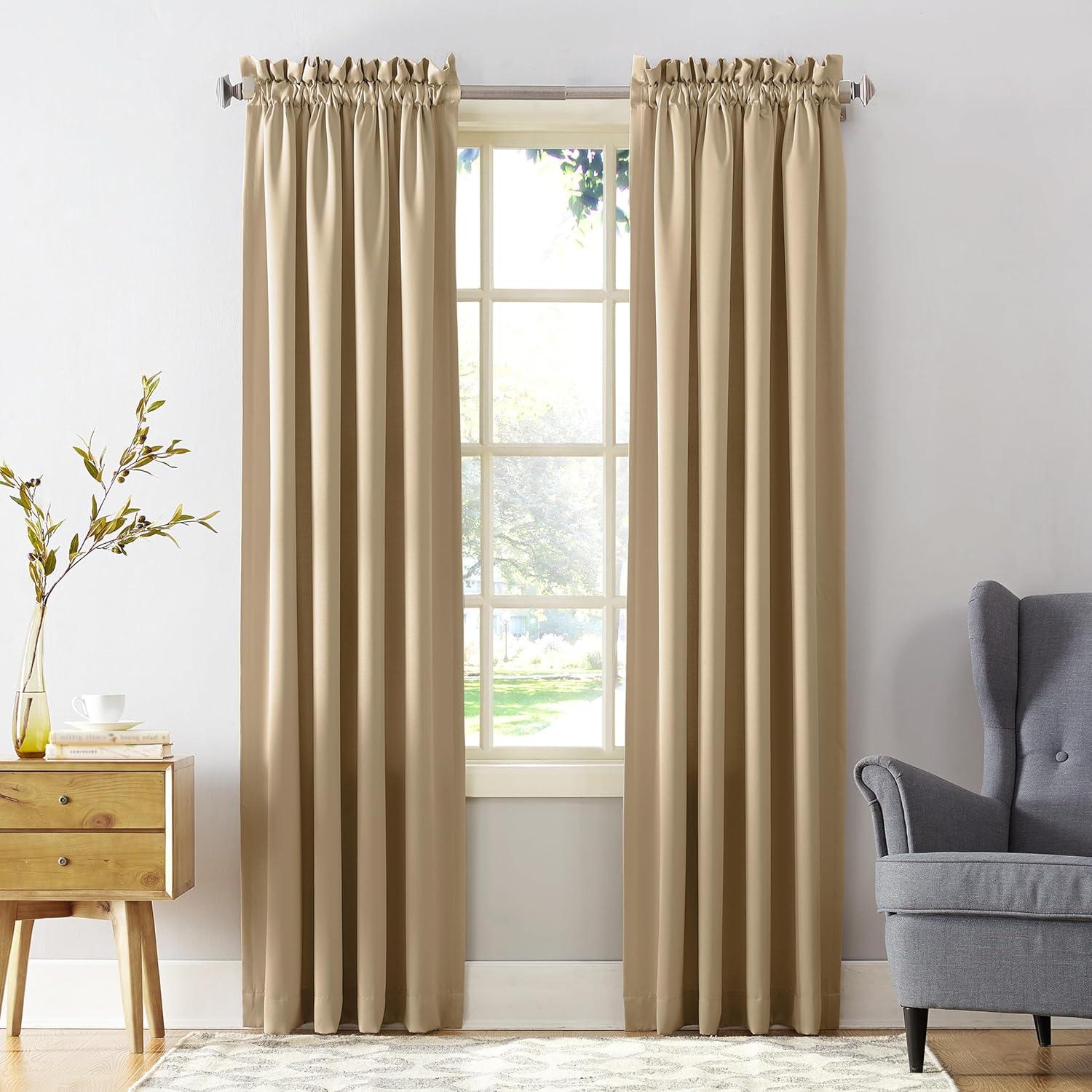 54"x95" Sun Zero Room Darkening Seymour Rod Pocket Curtain Panel Taupe: Energy Efficient, Noise Reduction, Thermal Insulated