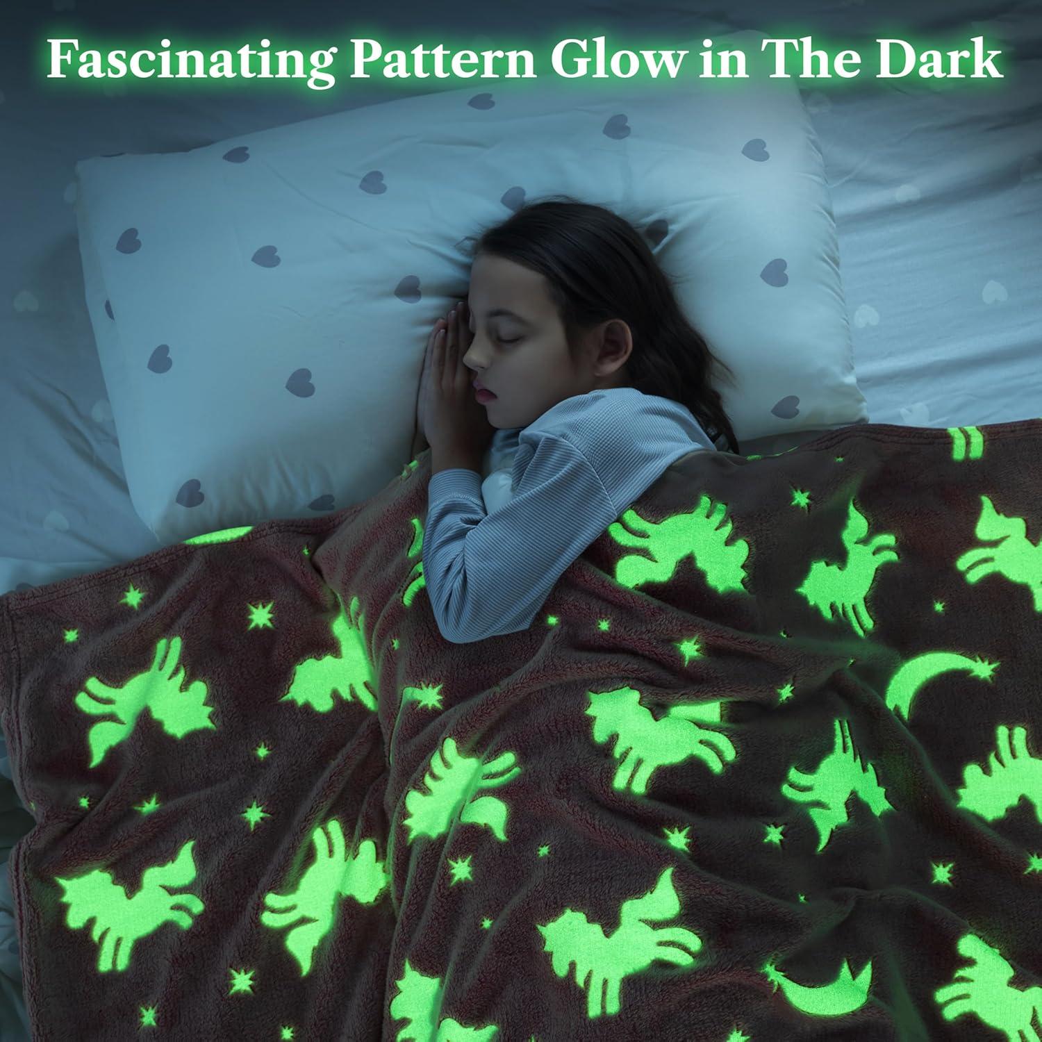 PAVILIA Glow in the Dark Blanket for Girls Boys, Soft Gift Toy Throw for Birthday Christmas Kids Room Decor