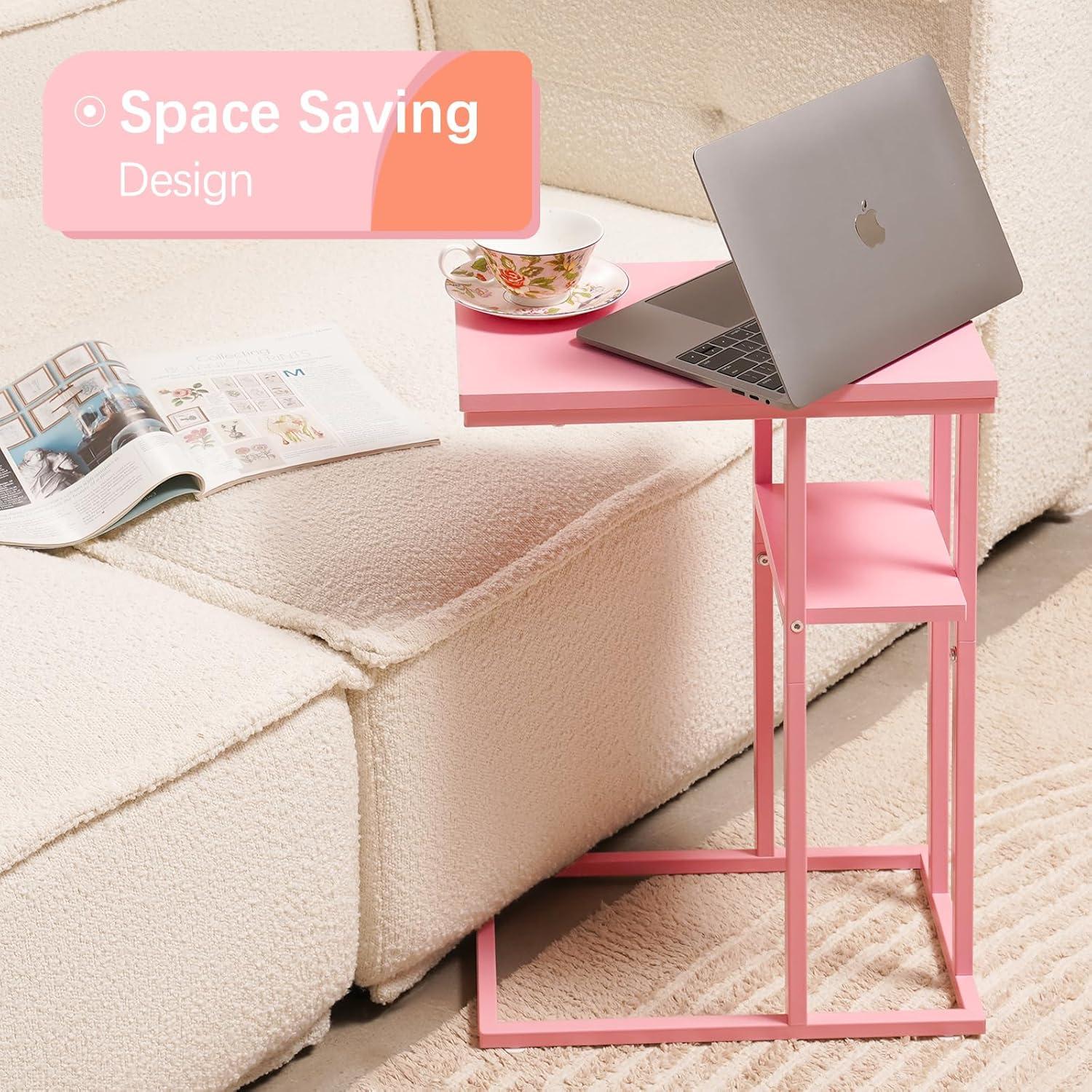 Pink C-Shaped Rustic End Table for Small Spaces