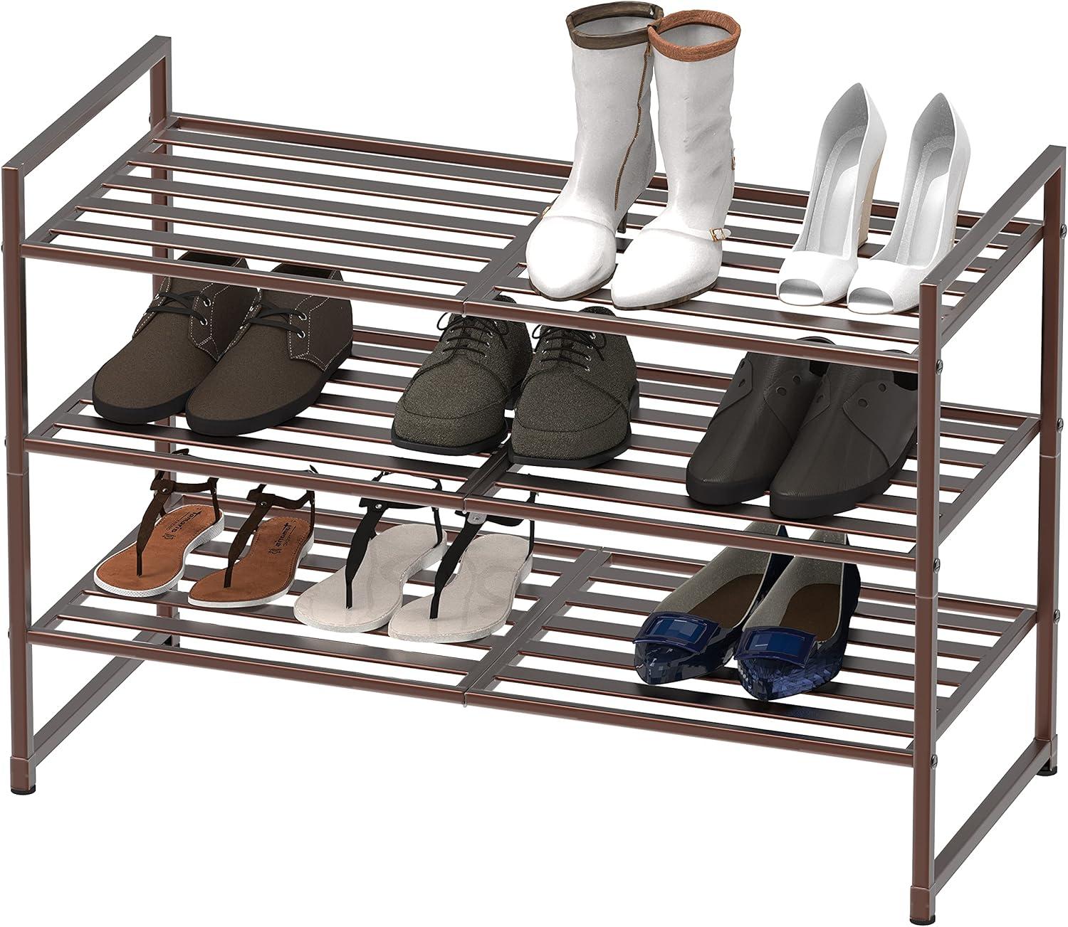 Bronze 3-Tier Stackable Metal Shoe Rack