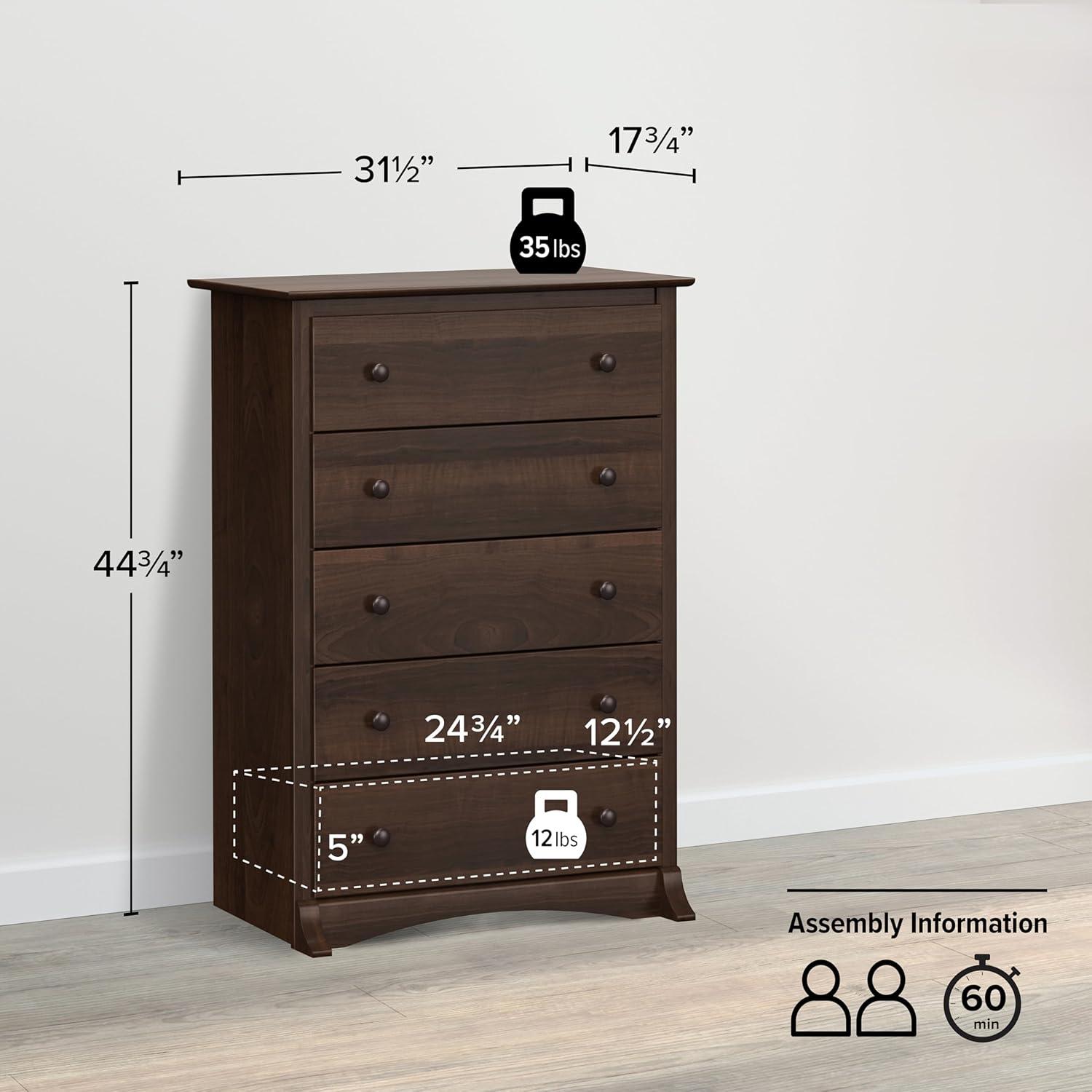 Prepac Fremont Espresso 5-Drawer Chest Dresser for Bedroom for Kids & Adults, 17.75"Dx31.5"Wx44.75"H