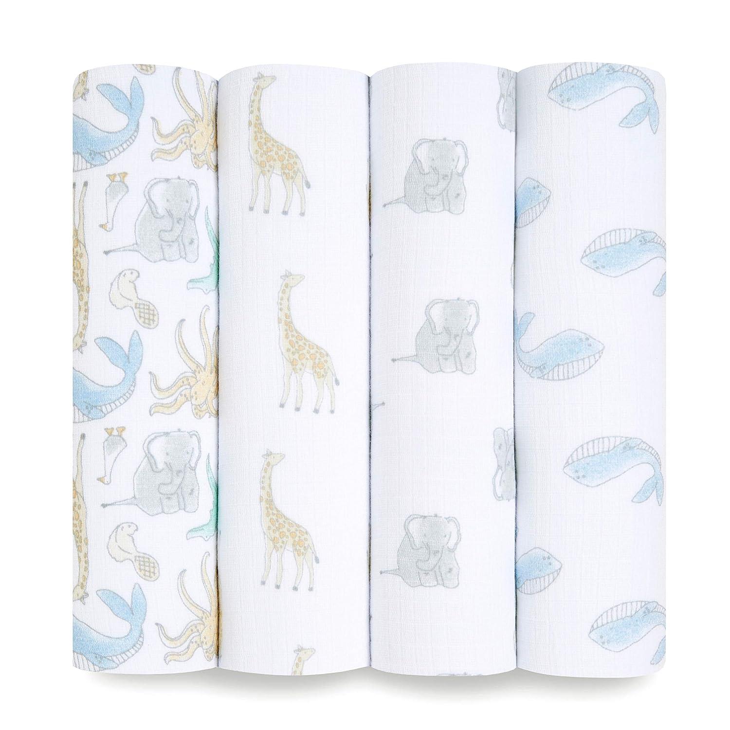 aden + anais essentials Muslin Swaddle Blankets - Natural History - 4pk