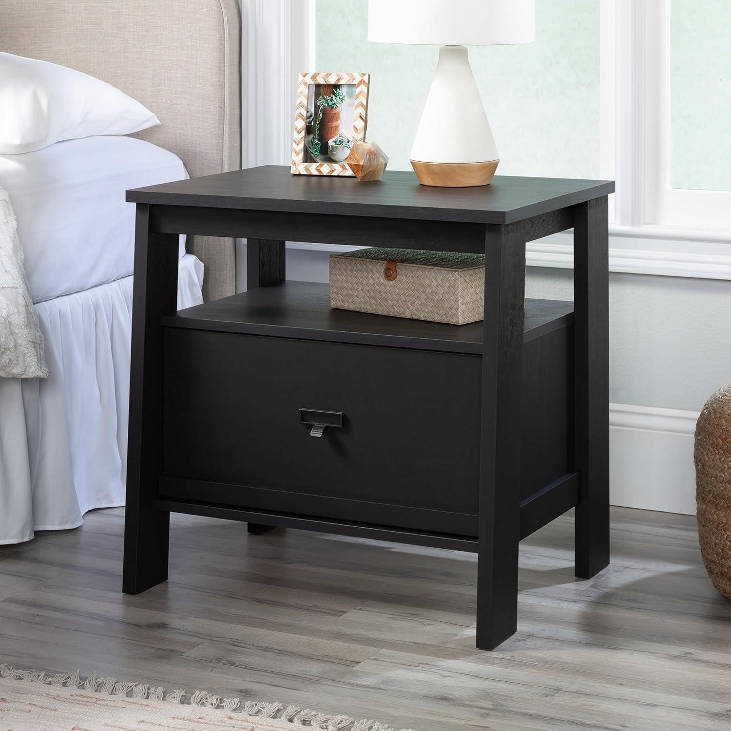 Sauder Trestle 1-Drawer Nightstand, Raven Oak Finish