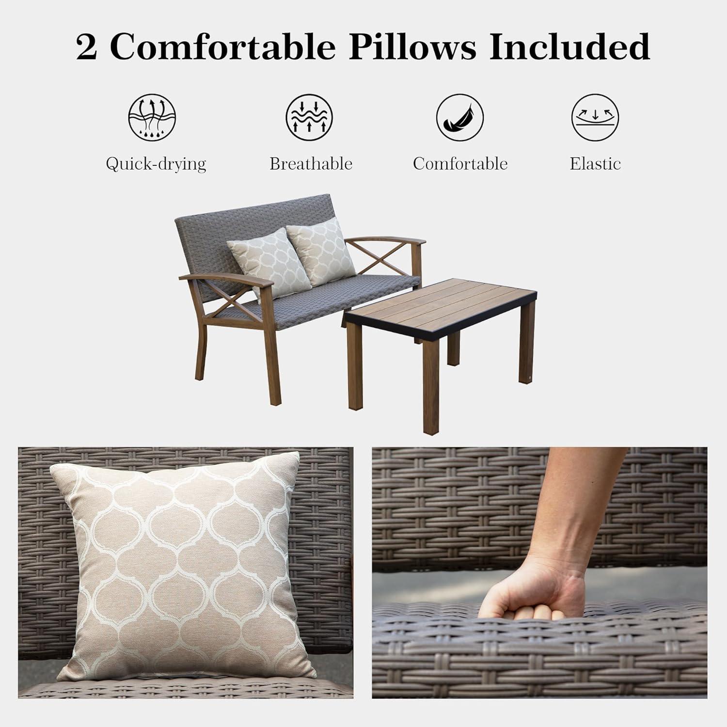 Domi Aluminum Patio Furniture Set, 4-Piece Modern Conversation Set with Cotton Padding Backrests and Seats, Outdoor Sectional Metal Sofa Set with 5.5 Inch Cushion and Coffee Table for Balcony, Garden