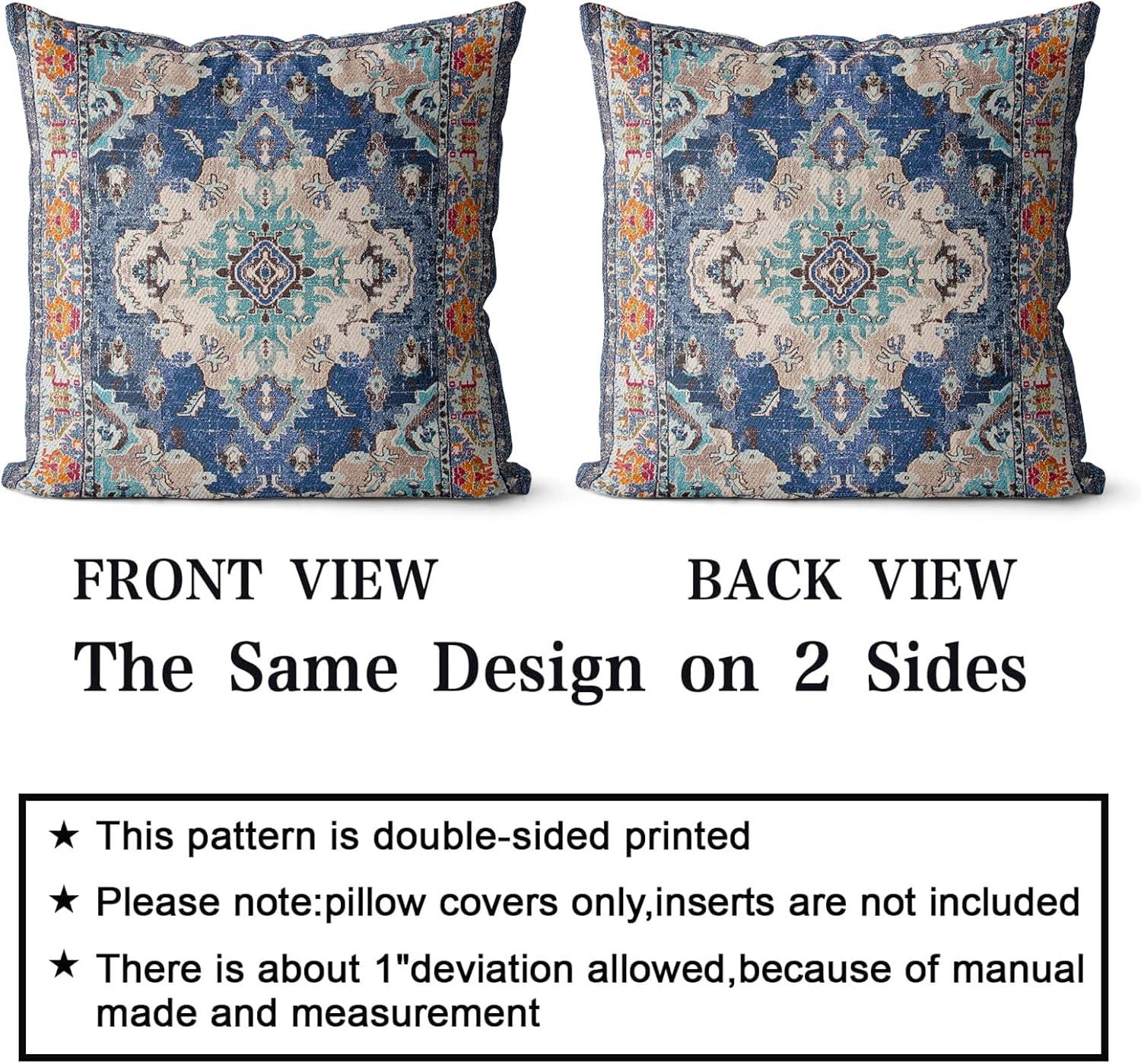 Boho Green Throw Pillow Covers 18x18 inch Set of 2,Bohemian Carpet Double Sided Pattern Soft Plush Cushion Cover for Couch Sofa Bed Decorative,Only Pillowcase (No Insert)