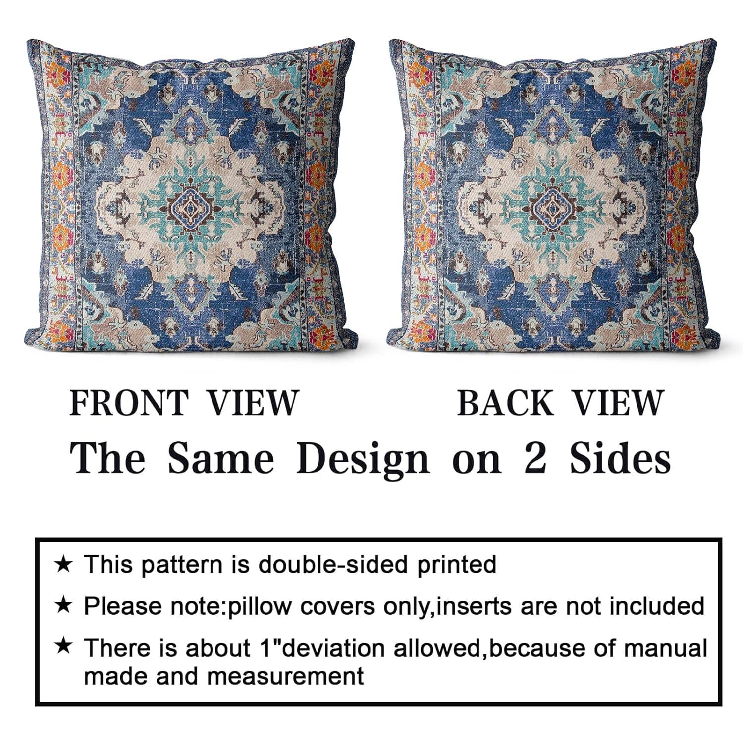 Boho Green Throw Pillow Covers 18x18 inch Set of 2,Bohemian Carpet Double Sided Pattern Soft Plush Cushion Cover for Couch Sofa Bed Decorative,Only Pillowcase (No Insert)