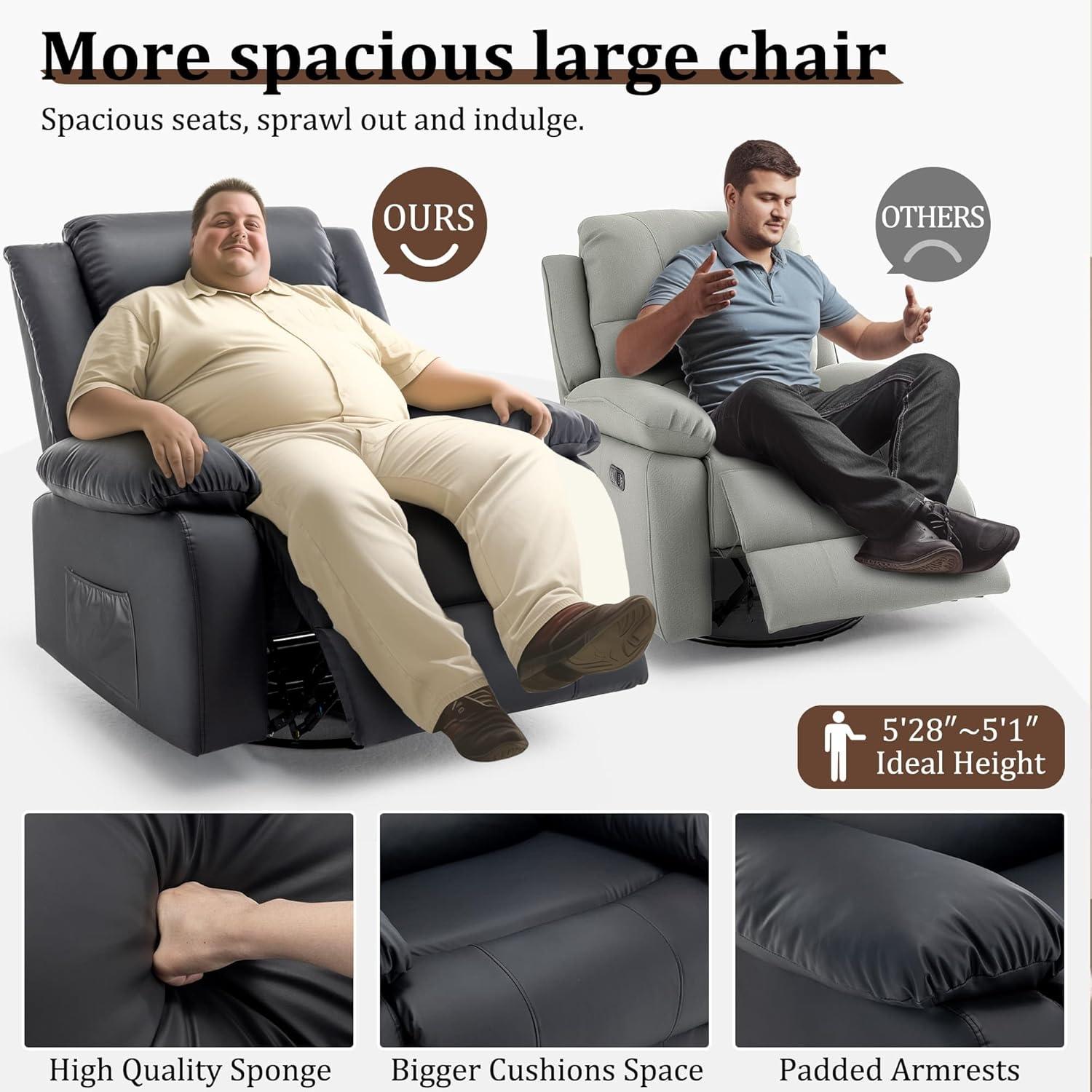 Ebern Designs Ellisse Recliner Chair, Wide Rocker Chair, Rocking Chair with Massage and Heat, 360°Swivel Rocking Chairs, Oversized Recliner for Adult