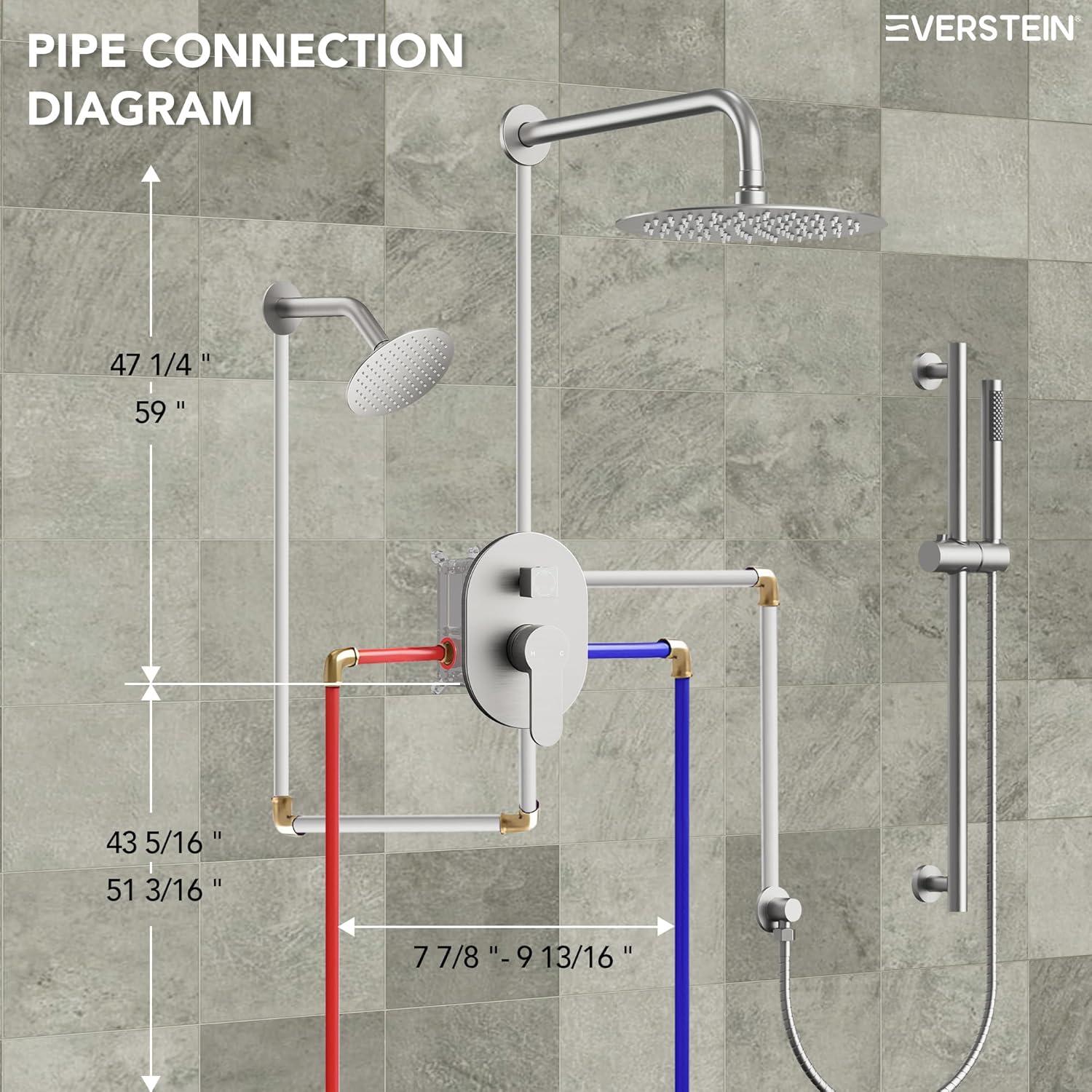 DualJetSpa 3-Function Round 10" & 6" Dual Shower Faucet System with Pressure Balancing Rough-In Valve