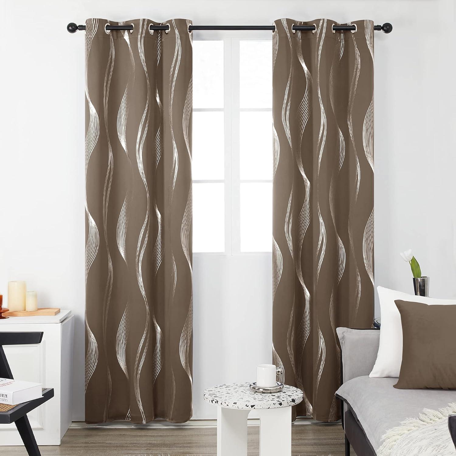 Deconovo Thermal Insulated Blackout Curtains for Living Room, 84 inch Long - Energy Efficient Curtains with Wave Lines Design (52 x 84 inch, Khaki, 2 Panels)