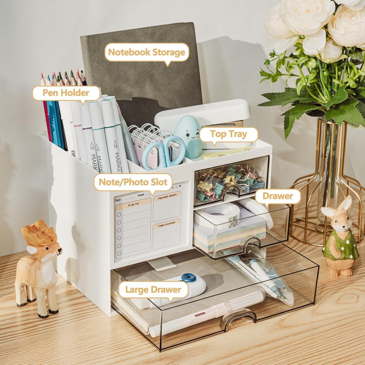 Polished ABS Plastic Multi-Functional Desk Organizer with Drawers