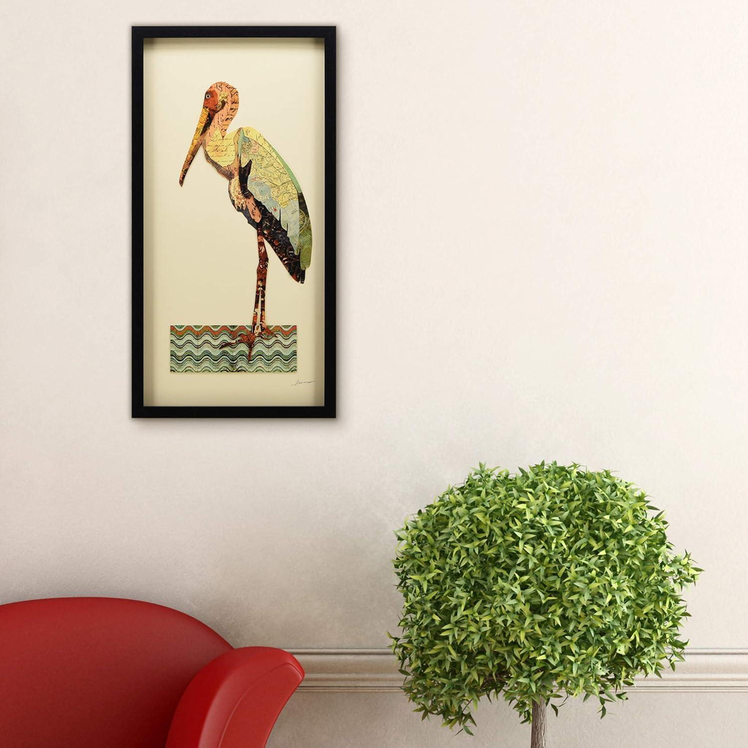 Empire Art Direct Crane Dimensional Collage Framed Graphic Art Under Glass Wall Art, 17" x 33" x 1.4", Ready to Hang