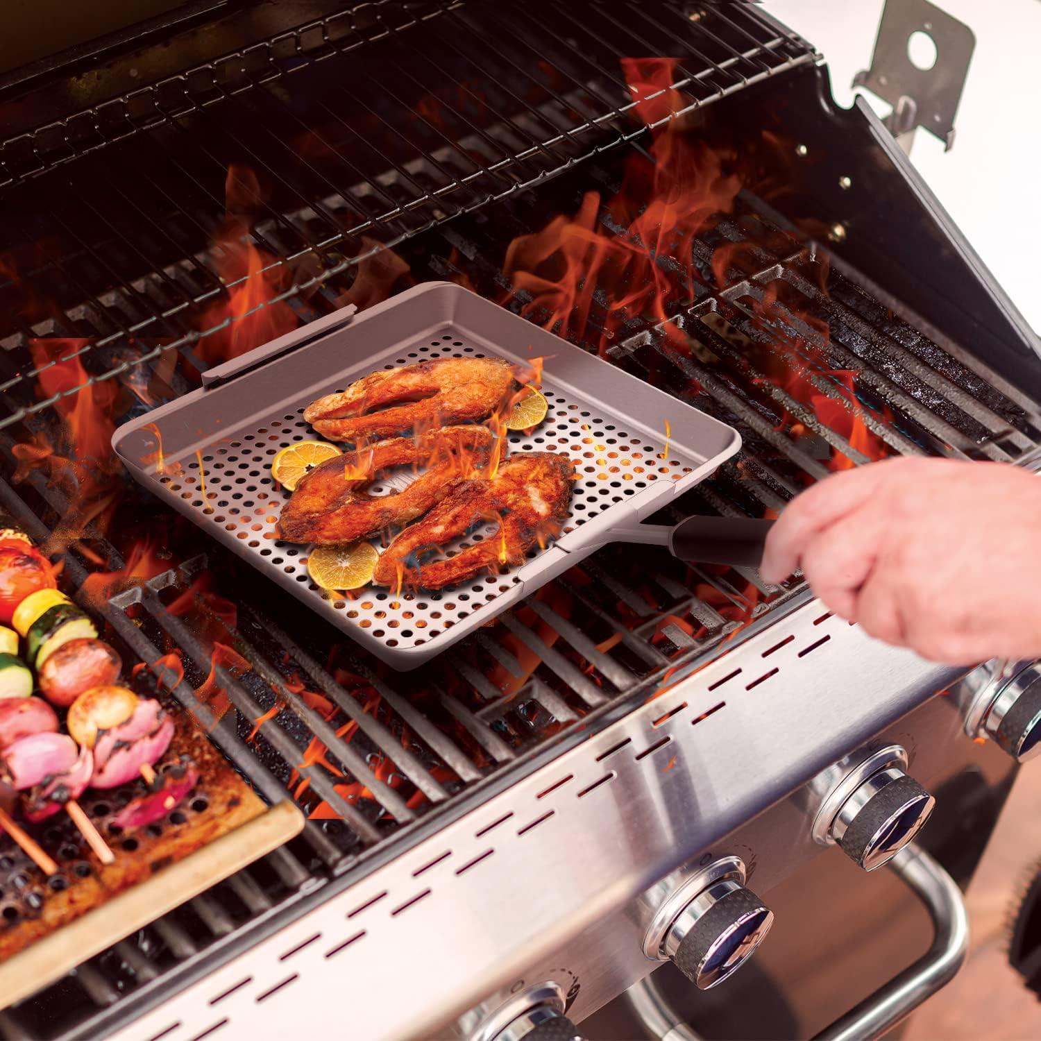 Yukon Glory Wide Grill Basket Set With Clip-On Handle, Perfect For Grilling Fish, Veggies and Meats