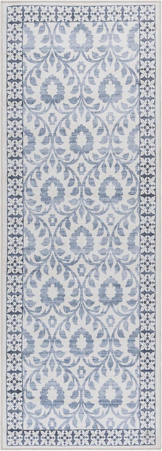 Gertmenian Crystal Print Esme Navy Blue Ivory Rustic Geometric Floral Flat Pile Indoor Area Rug