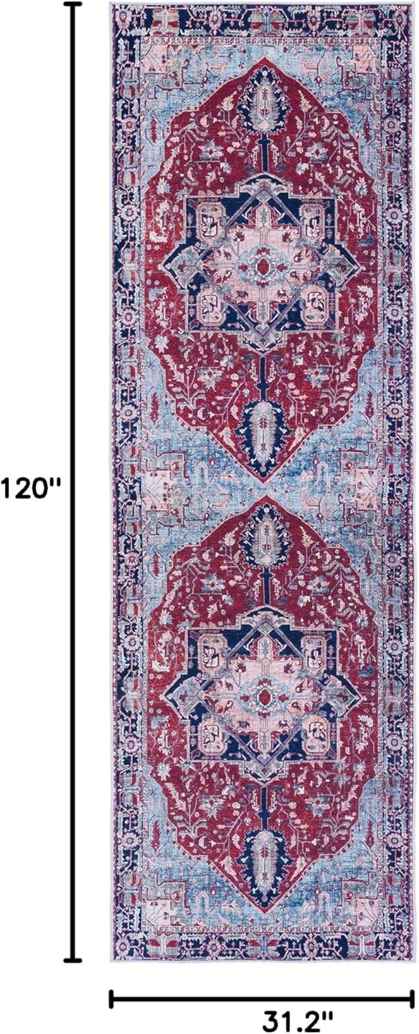 Tucson TSN108 Power Loomed Machine Washable Runner Rug - Red/Navy - 2'6"x10' - Safavieh.