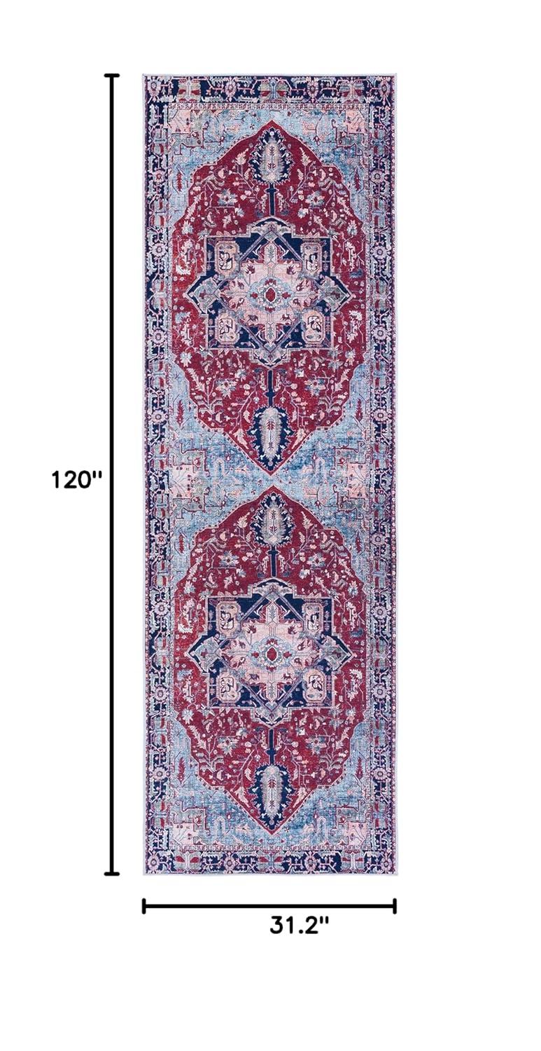Tucson TSN108 Power Loomed Machine Washable Runner Rug - Red/Navy - 2'6"x10' - Safavieh.