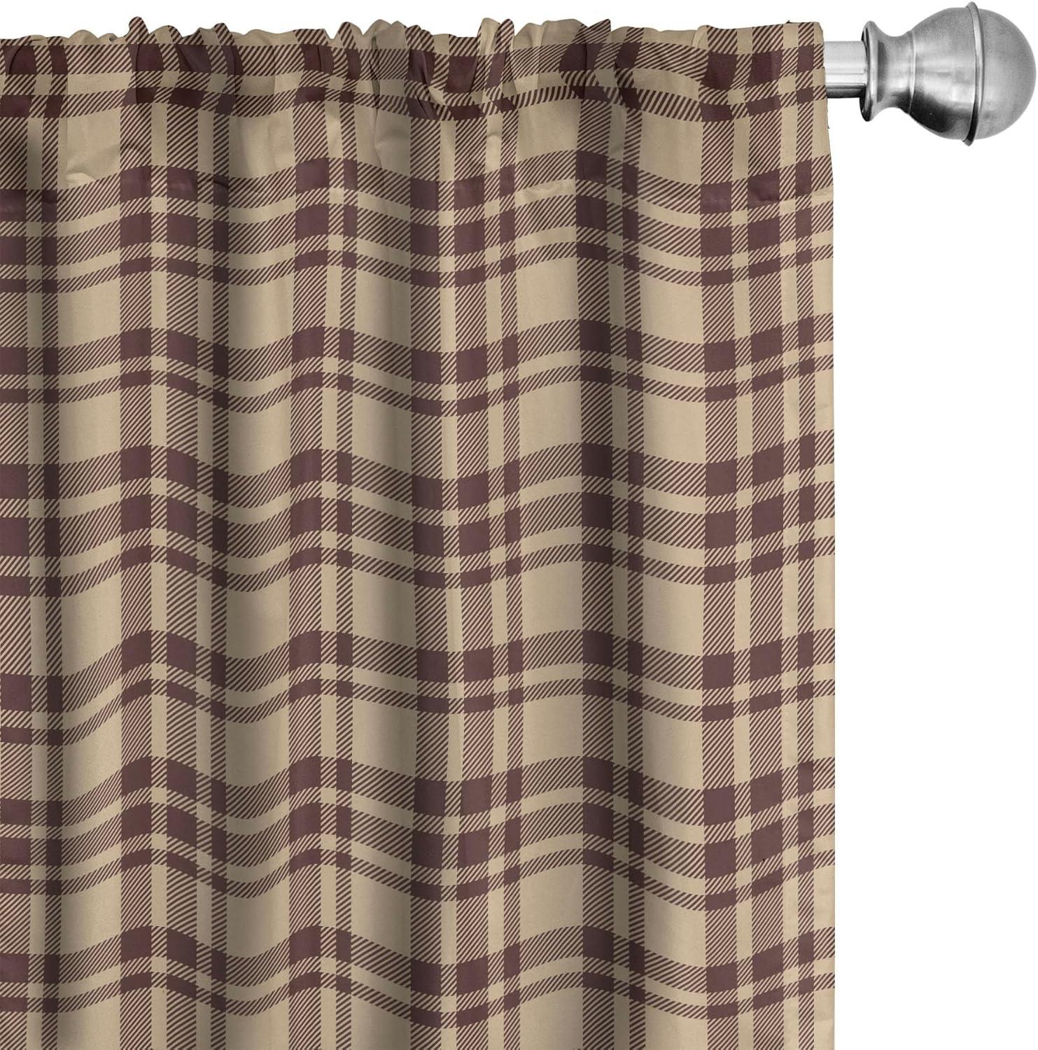 Ambesonne Plaid Curtains, Old Fashioned Tartan, Pair of 28"x63", Tan Brown