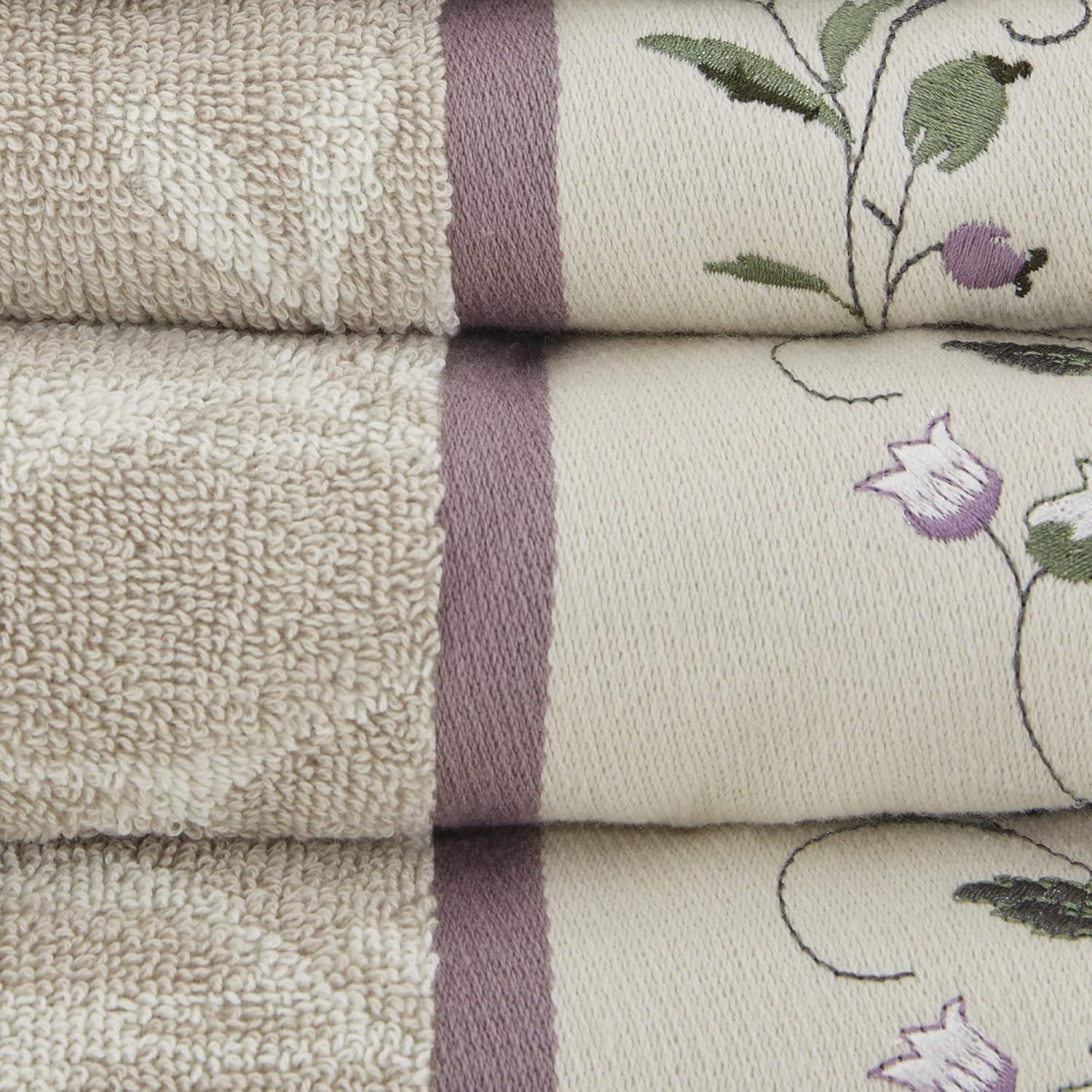 Madison Park Raheem Purple Embroidered Cotton Jacquard Purple Towel Set - Includes 2 Bath Towels, 2 Hand Towels, 2 Wash Cloths (Set of 6)