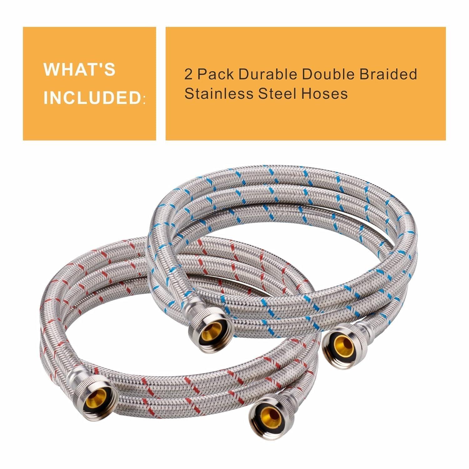 Washer Hoses 6ft Long Premium Stainless Steel Washing Machine Hoses, 2 Pack for Washer