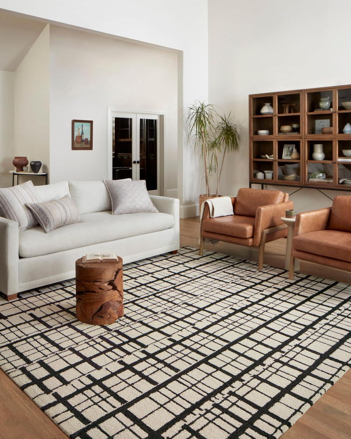 Chris Loves Julia x Loloi Polly Checkered Hand Tufted Jute/Sisal/Wool Black/Ivory Area Rug