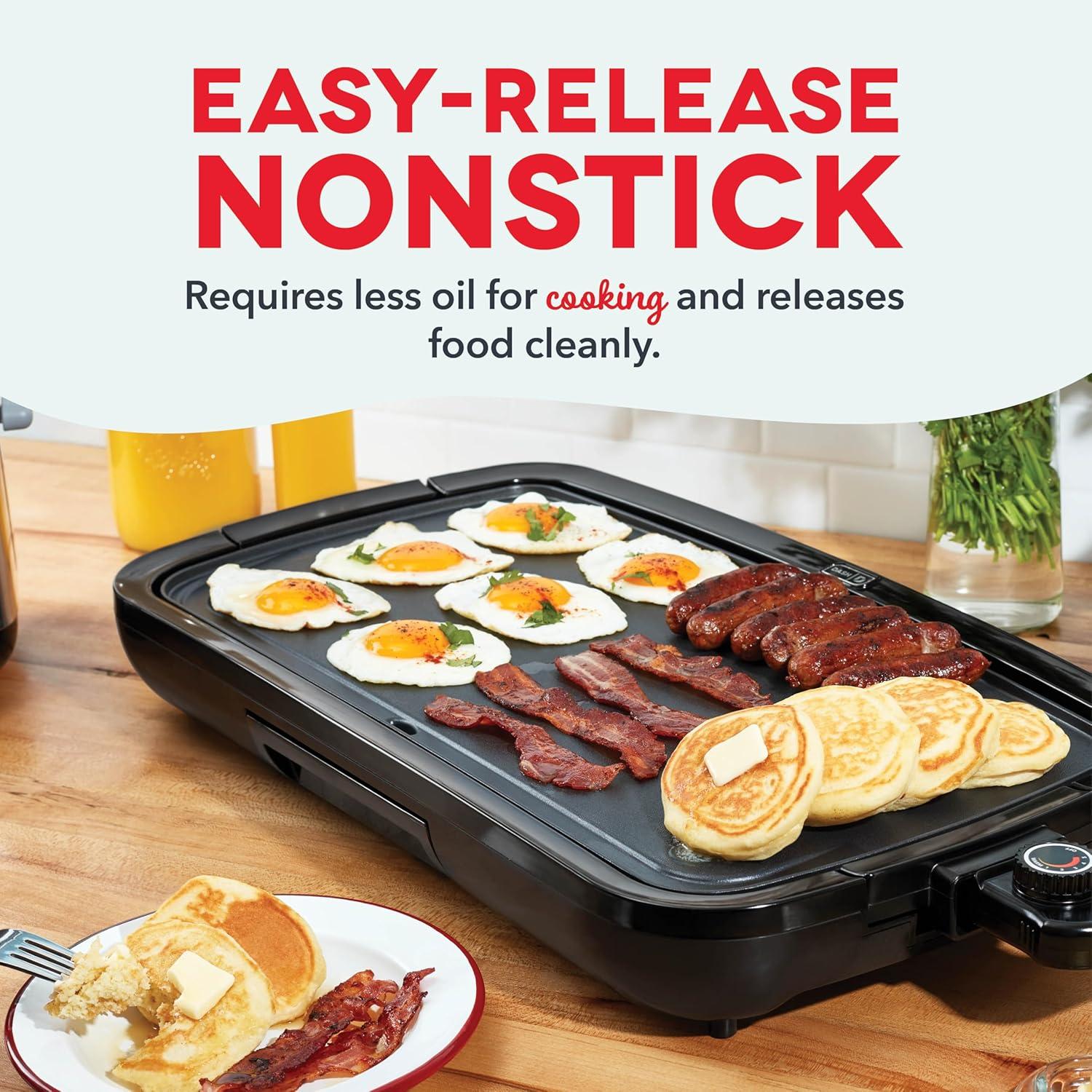 Black Rectangular Electric Griddle with Nonstick Cooking Plate