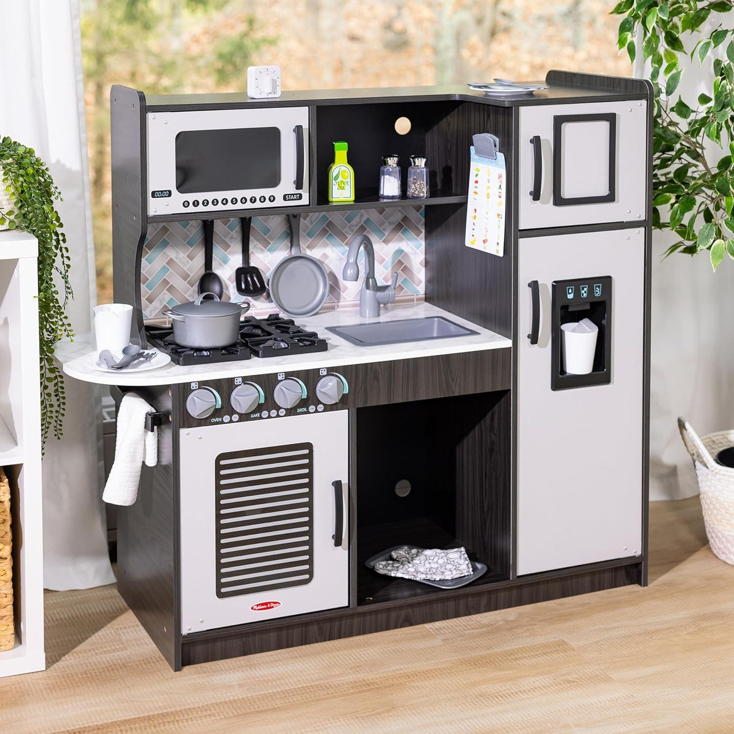 Melissa & Doug Chef's Wooden Pretend Play Kitchen for Kids with "Ice" Cube Dispenser - Charcoal Gray