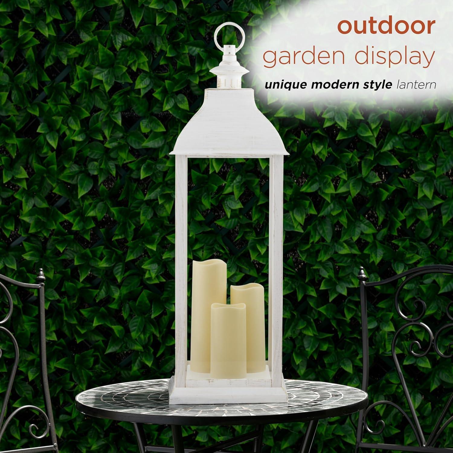 28'' White Outdoor Lantern with LED Candles