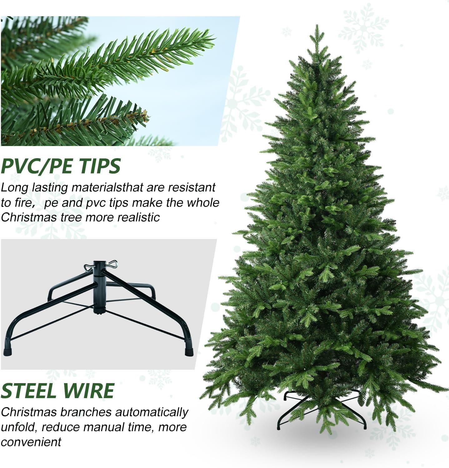 5 FT Artificial Christmas Tree with 1020 PE&PVC Mixed Branch Tips, Unlit Hinged Premium Spruce Fake Xmas Trees, Green, Foldable Base