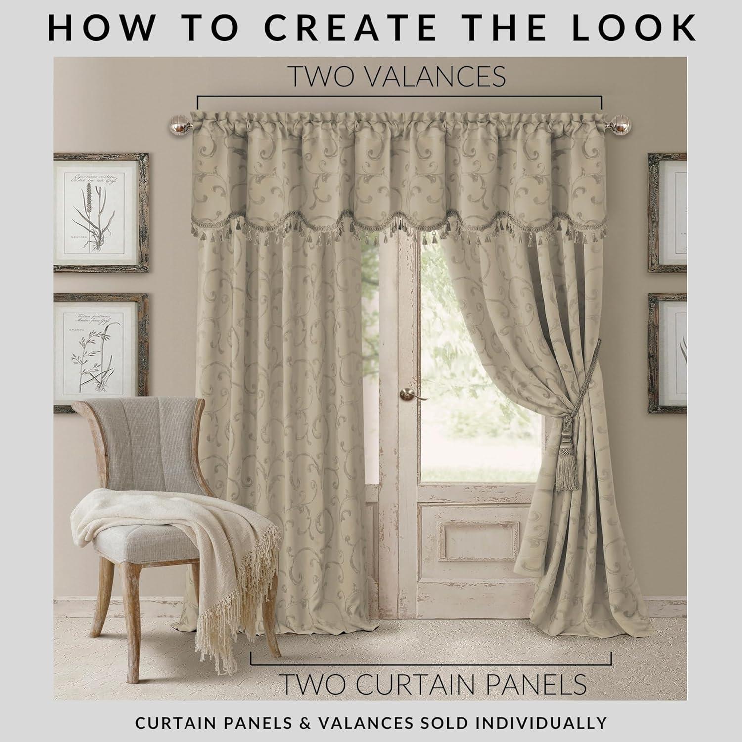 Mia Jacquard Scroll Blackout Window Curtain Panel - 52" x 95" - Natural - Elrene Home Fashions