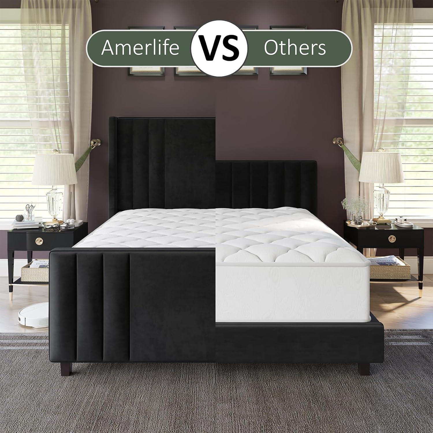 VANACC Queen Bed Frame, Velvet Upholstered Bed with Channel Tufted Headboard/Footboard Black