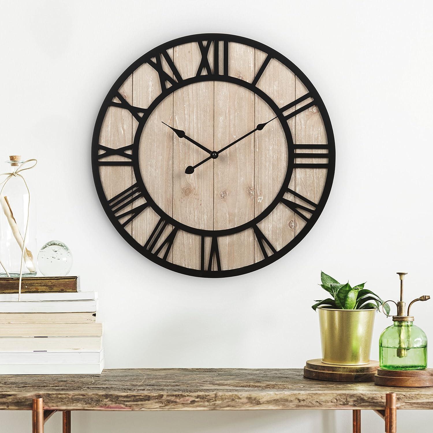 La Crosse Clock 19.7-inch Black Harper Wood Coastal Quartz Analog Clock, 404-3450A