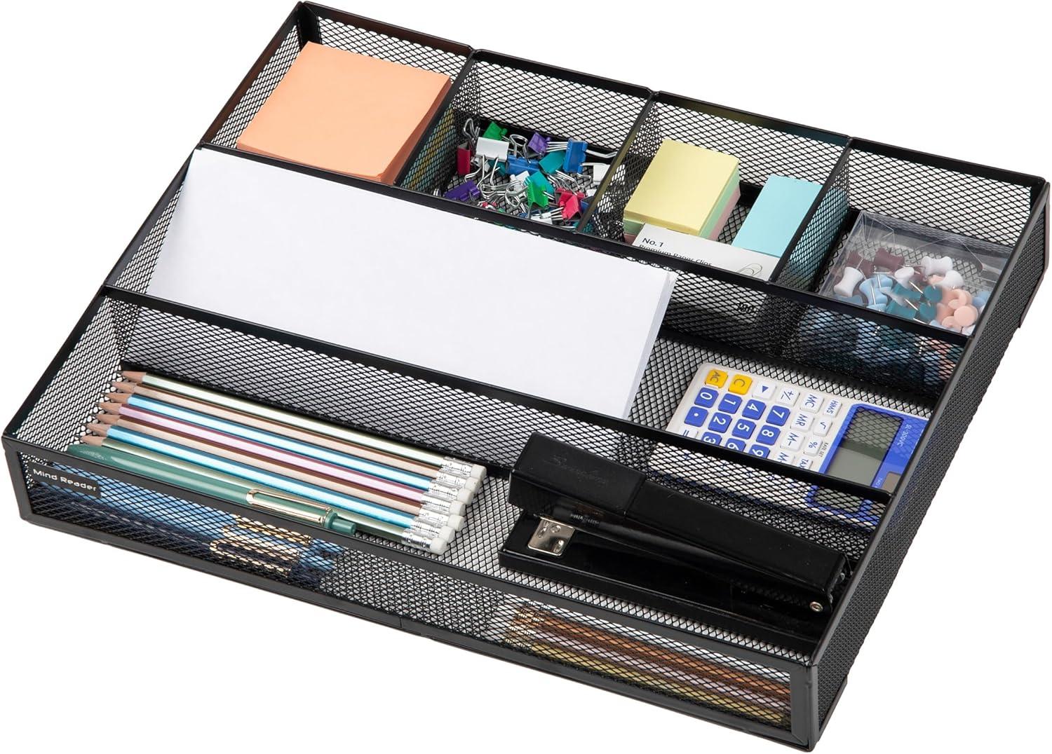 Mind Reader Drawer Organizer, Desk Org, Utensil Organizer, Office, Kitchen, Metal Mesh, 15"L x 12"W x 2.25"H