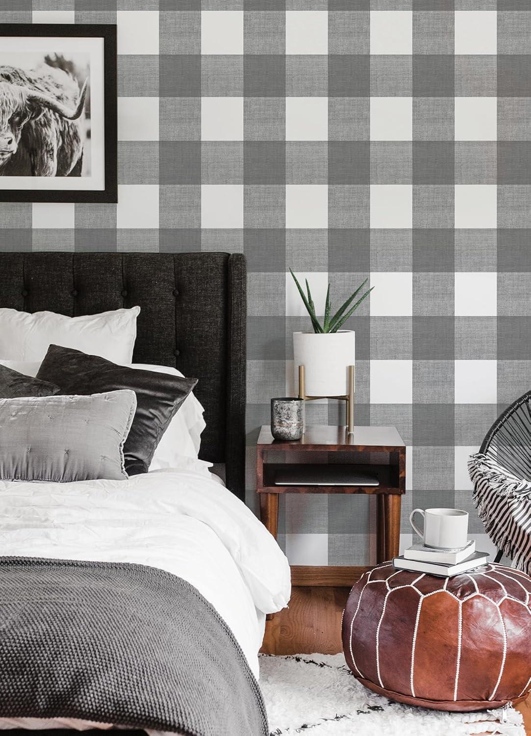 Grey and White Plaid Self-Adhesive Removable Wallpaper