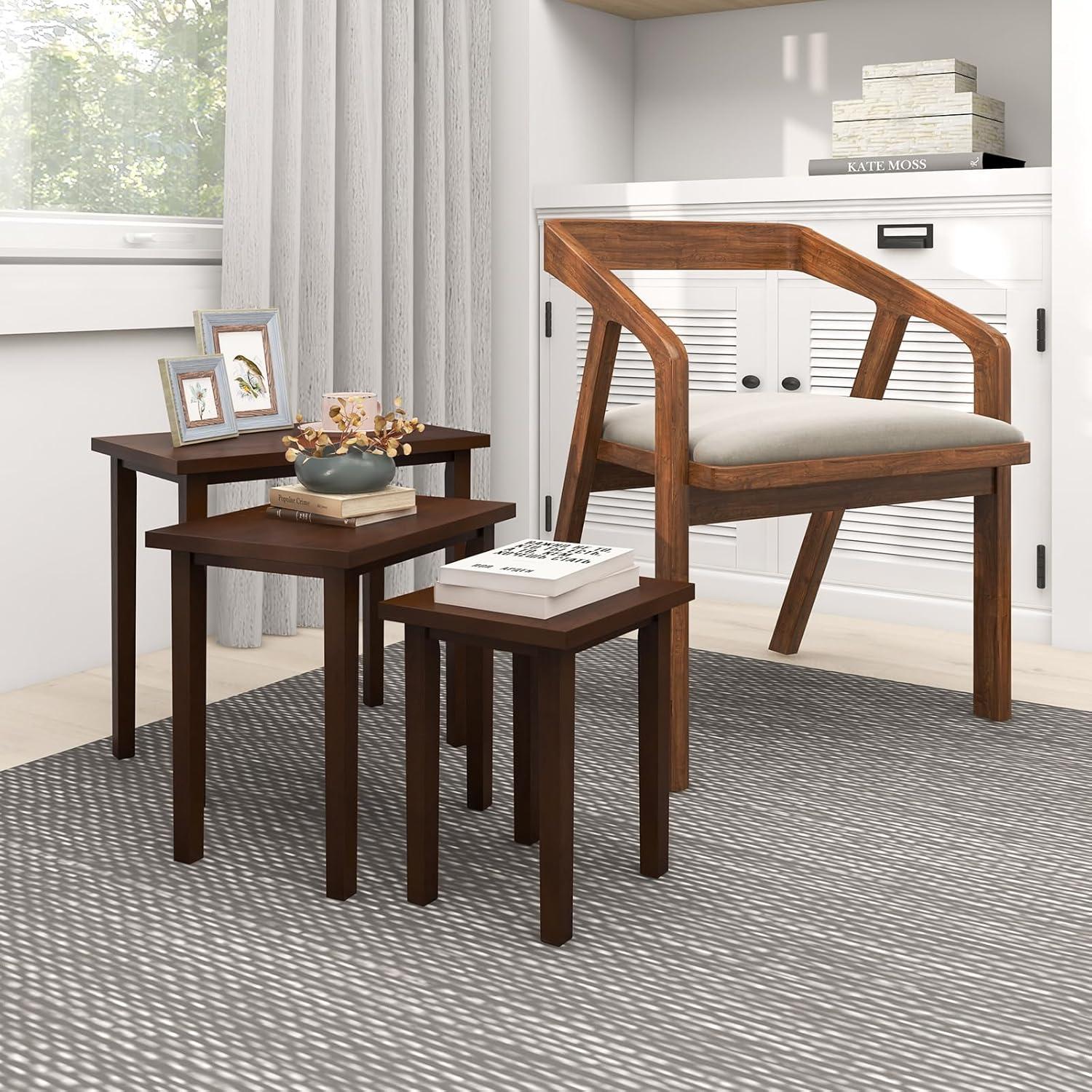 Canddidliike 3-Piece Farmhouse Rectangle Side Table Set for Living Room-Walnut, End Table