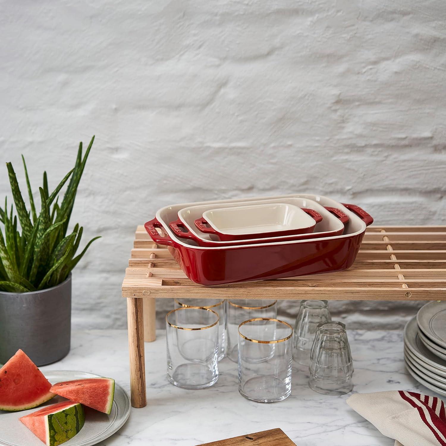 Staub Ceramic 3-pc Rectangular Baking Dish Set - Cherry