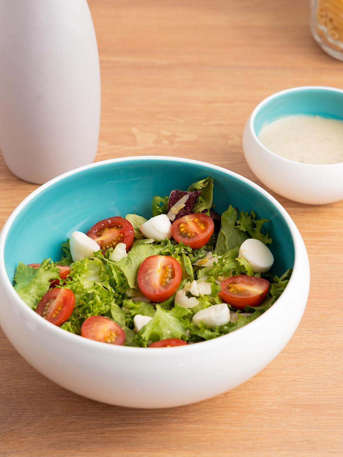 Porcelain Salad Bowls 7.2 x 3 in. Set Of 4 - Serving Bowl for Soup, Dessert, Ice Cream. Stackable Bowls for Oatmeal - Microwave, Oven, and Dishwasher Safe, Scratch Resistant 37 oz (Turquoise)