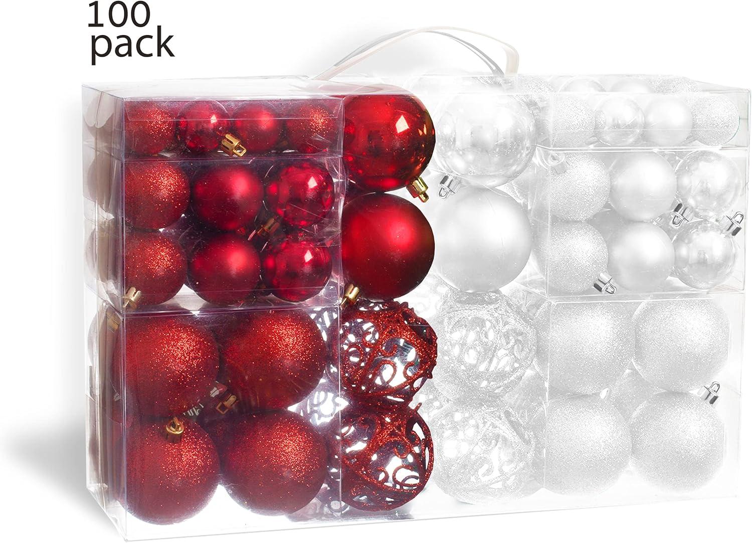 R N' Ds Shatterproof Christmas Ball Tree Ornament - Red and White - 100 Pack