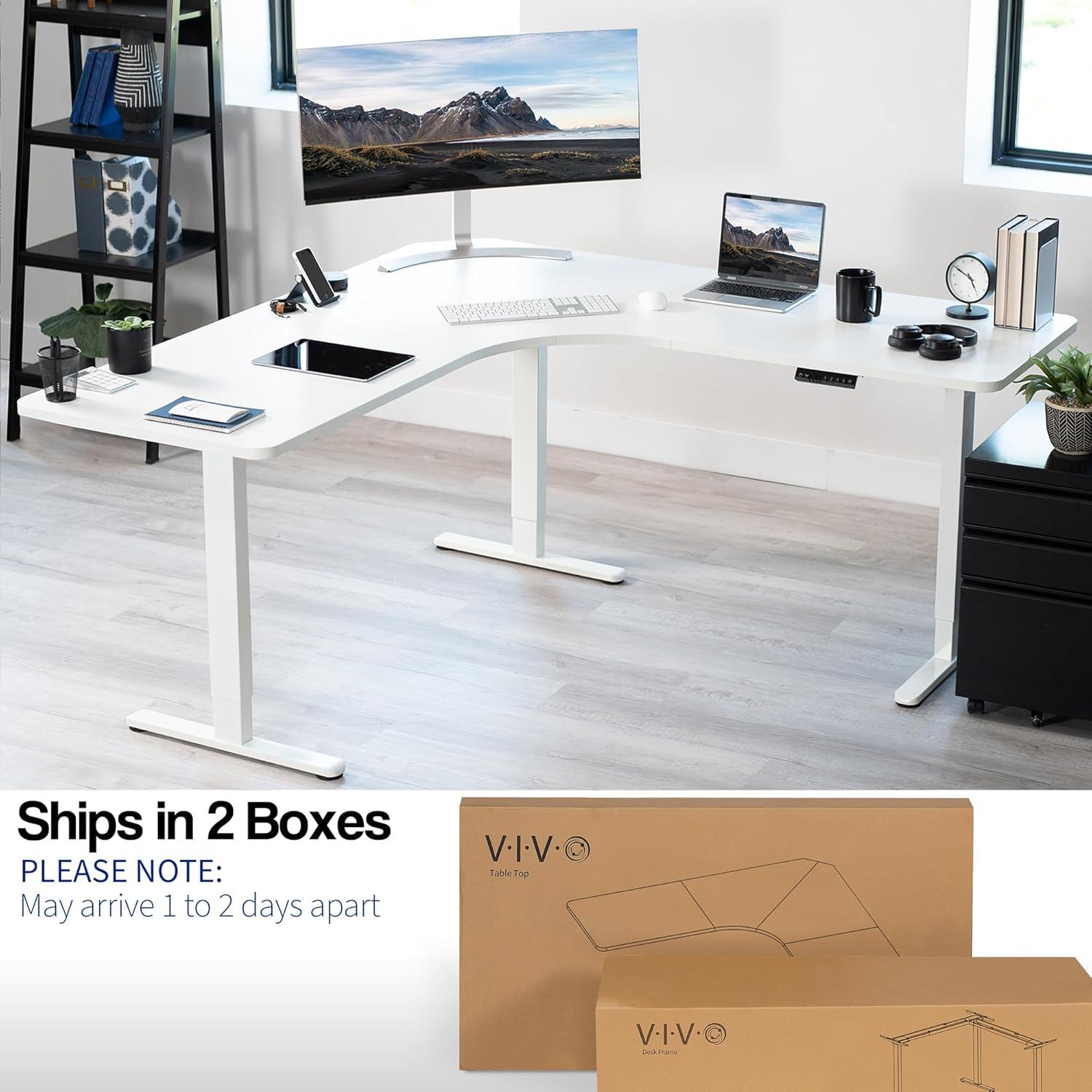 VIVO White Electric 71" x 71" Curved Corner Stand Up Desk