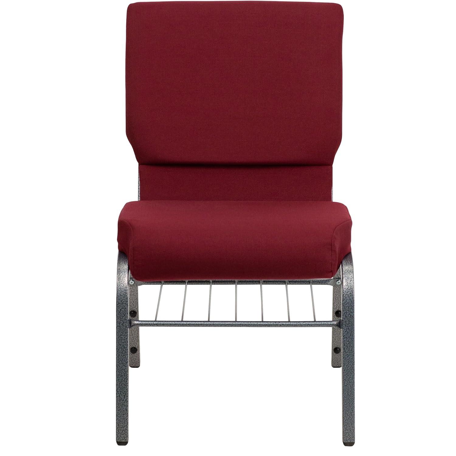 Flash Furniture Hercules Series 18.5"W Upholstered Adult Church Chair with Book Rack, Burgundy