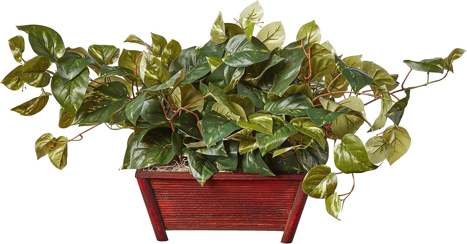 Nearly Natural Pothos with Rectangle Decorative Planter