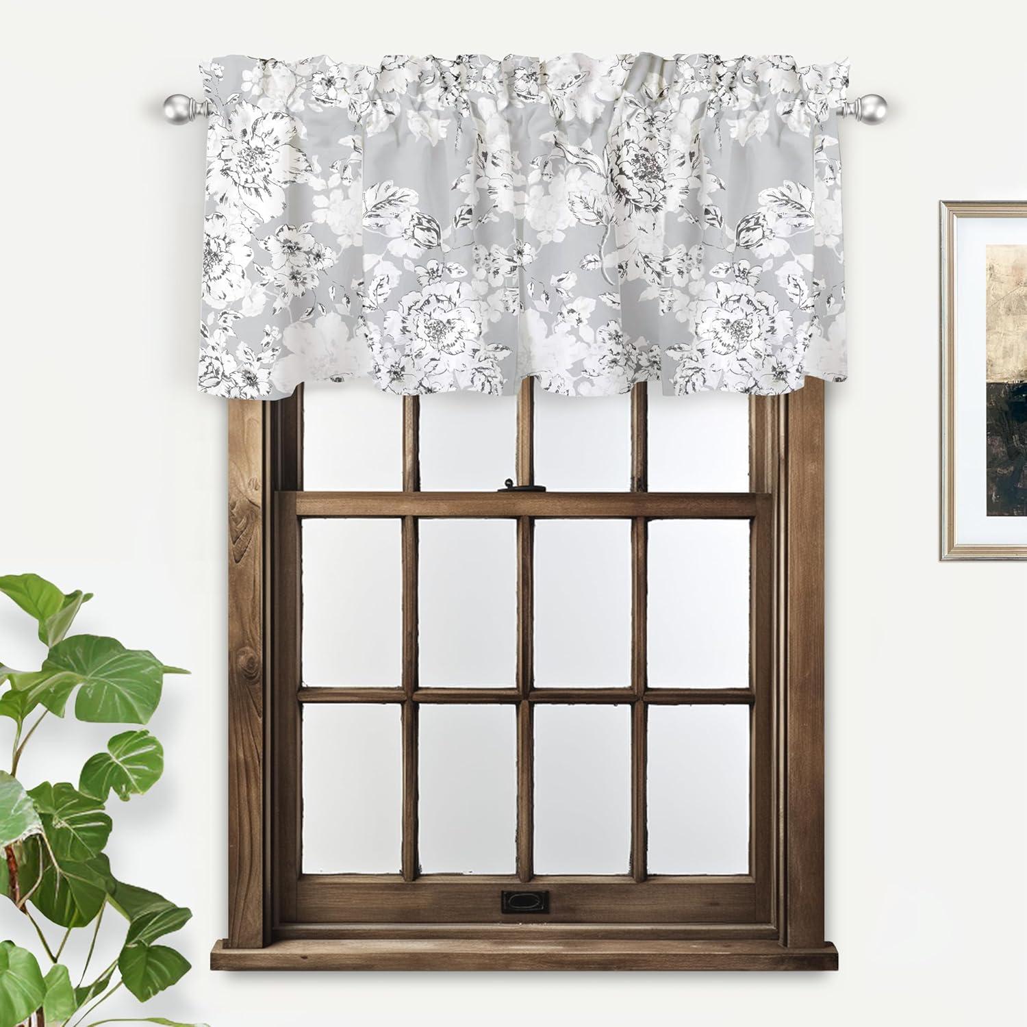 DriftAway Classic Collection Floral Rod Pocket Room Darkening Valances, 52" x 18"