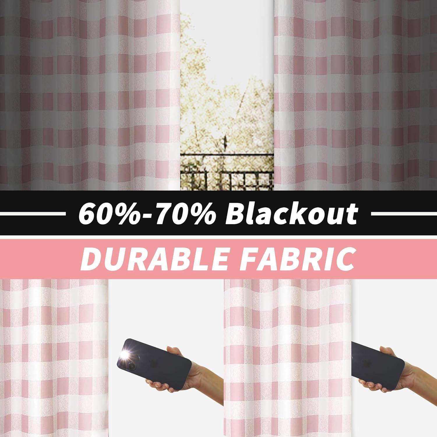 DriftAway Buffalo Checker Pattern Grommet Room Darkening Window Curtains Printed Plaid, 2 Panels, 52" x 84", Pink