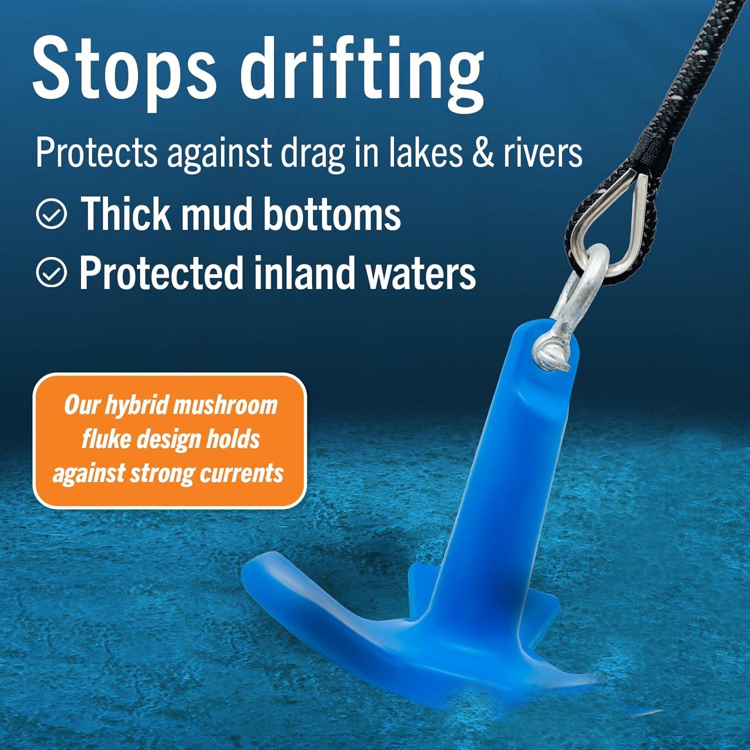 River Anchor 8lb Boat Anchor Mushroom Anchor 8 lb River Anchors for Boats Coated Anchor Marine Grade Pontoon or River Boats, Row Boat, Kayak, Jon Boat 8, 10 or 15 Foot Boat Anchors 12, 20 or 30 Pound