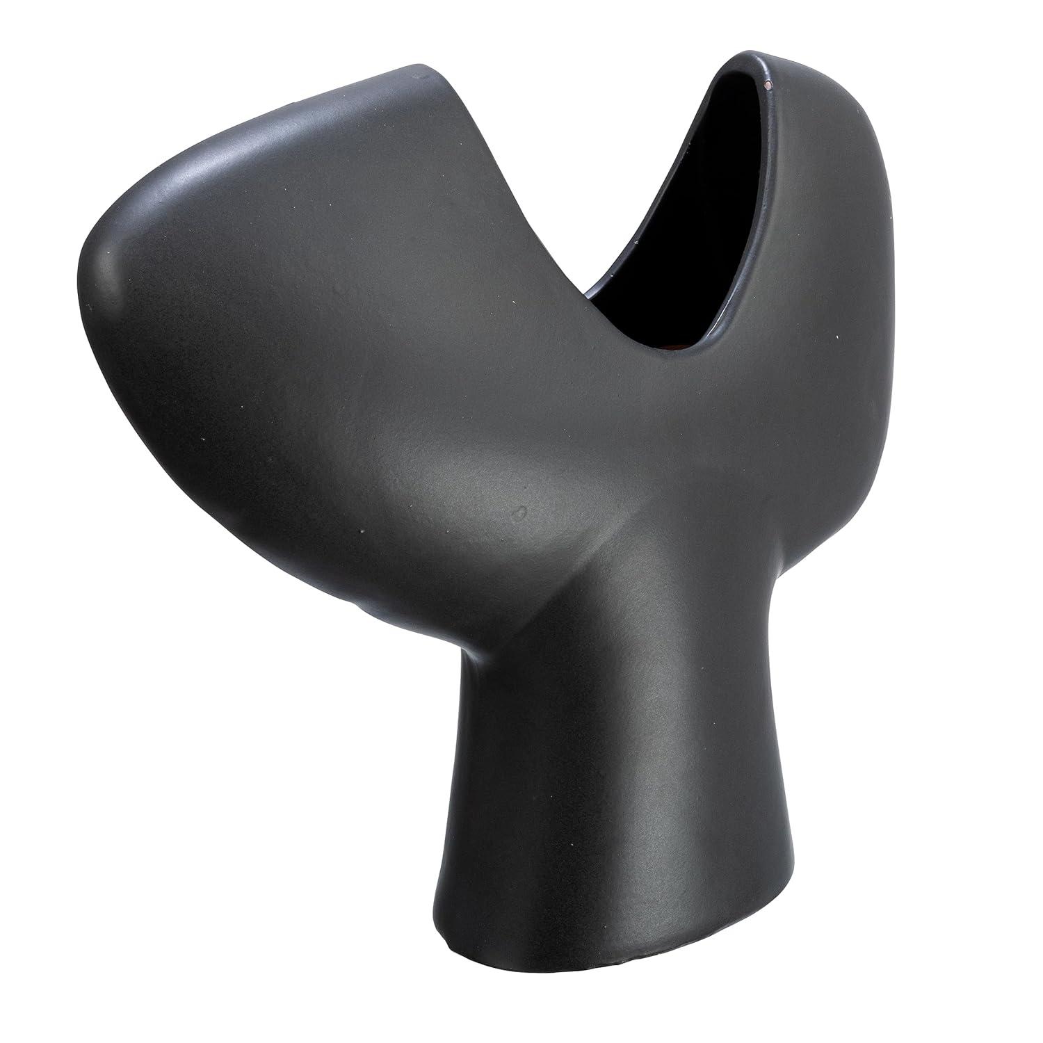 Storied Home Modern Stoneware Abstract Vase, Matte Black