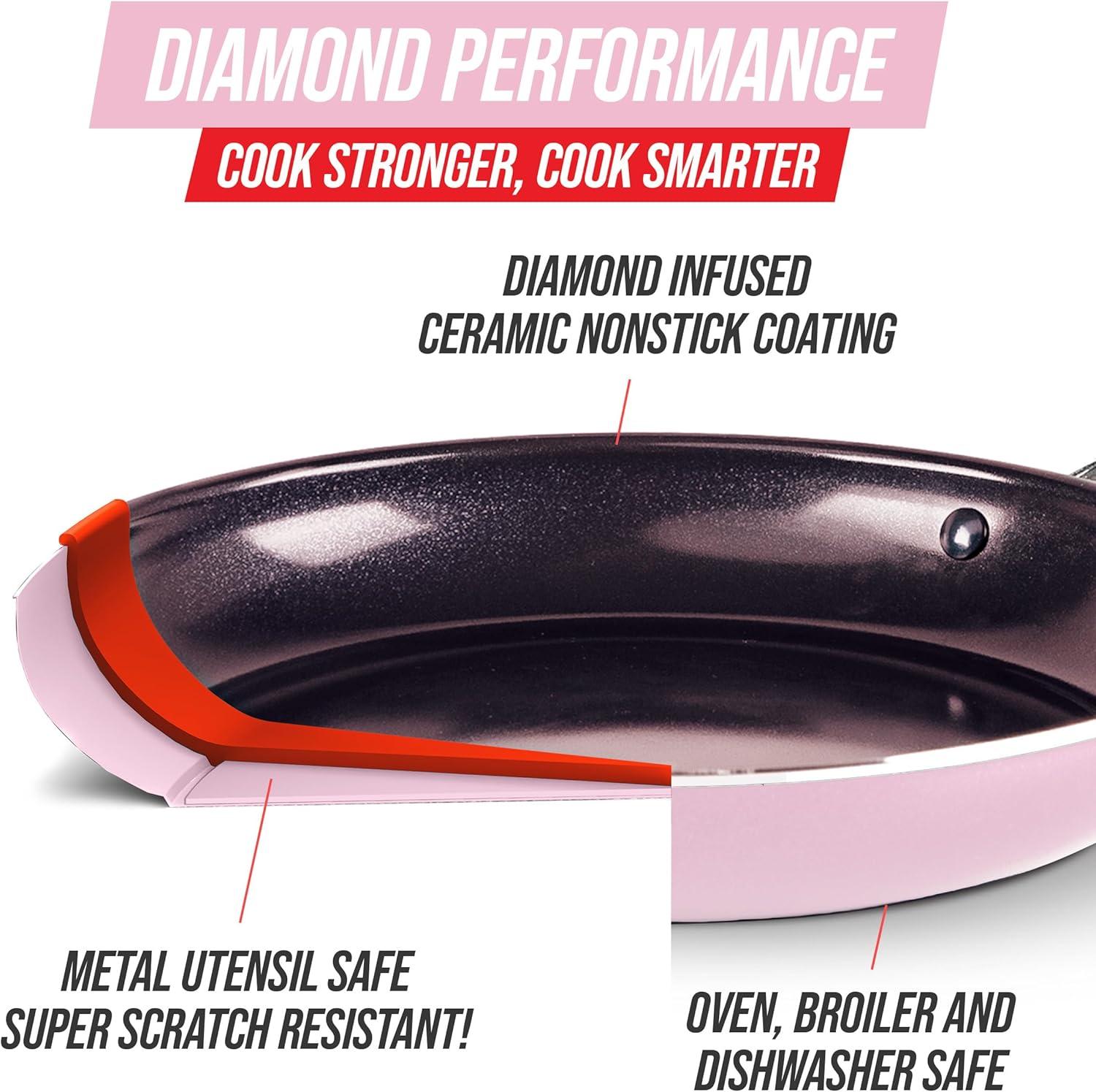 Blue Diamond Toxin-Free Ceramic and Dishwasher Safe Frying Pan, 10", Pink