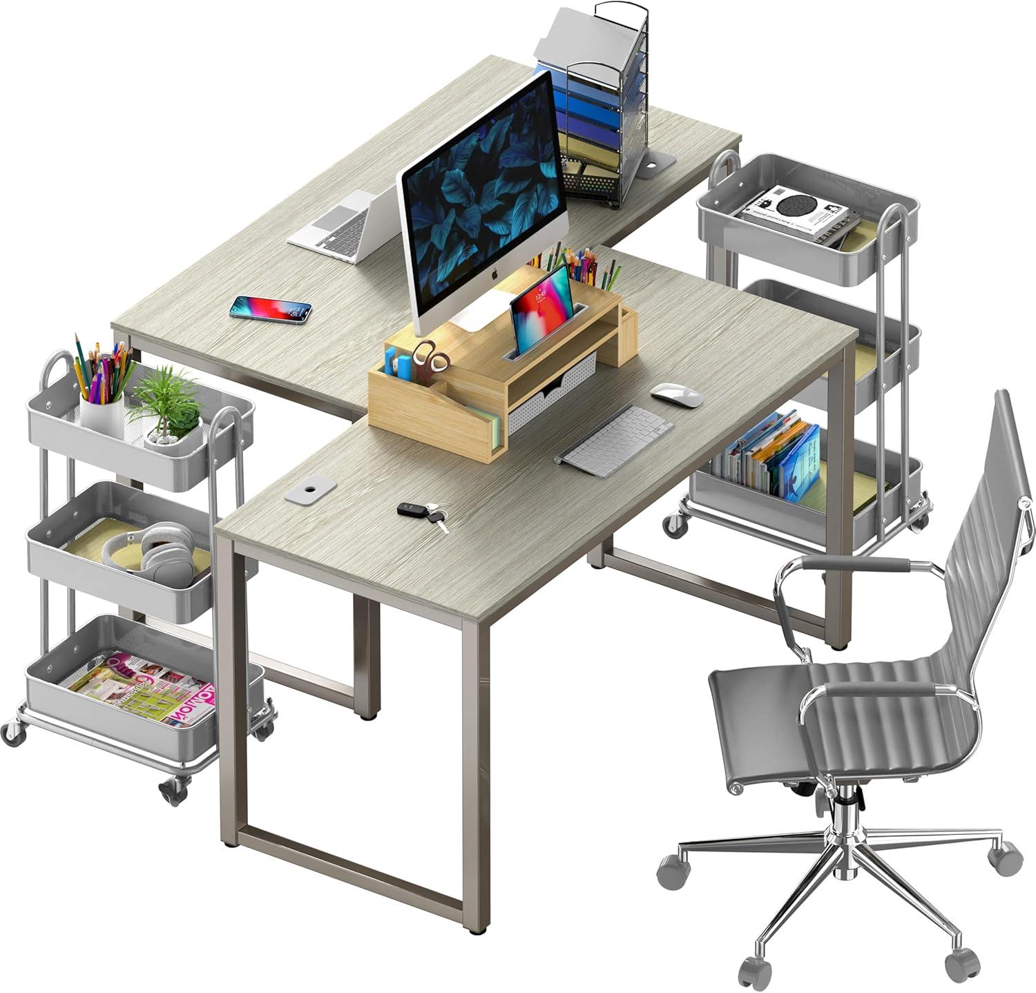 Gray Engineered Wood Modern Computer Desk with Drawers