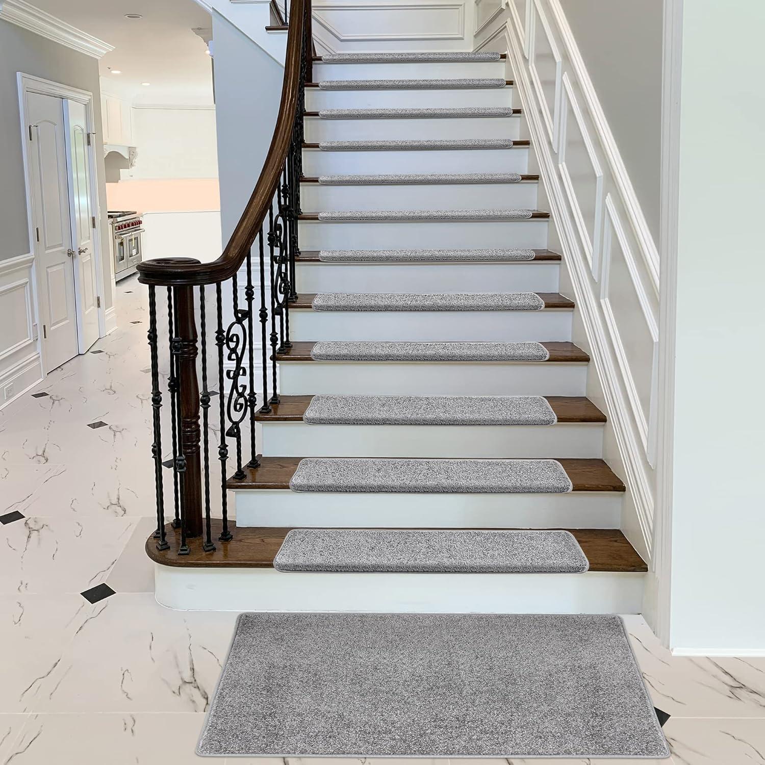 Light Gray Bullnose Carpet Stair Treads Set of 14