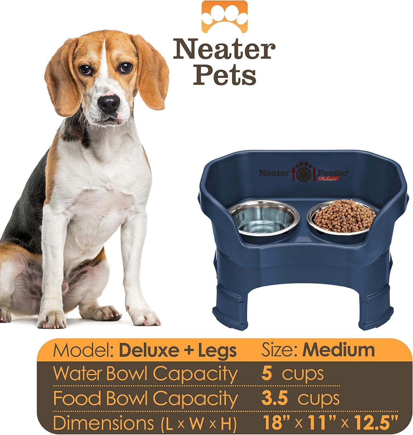 Neater Pets Neater Feeder Deluxe With Leg Extensions Mess-Proof Elevated Food & Water Bowls for Medium Dogs, Dark Blue