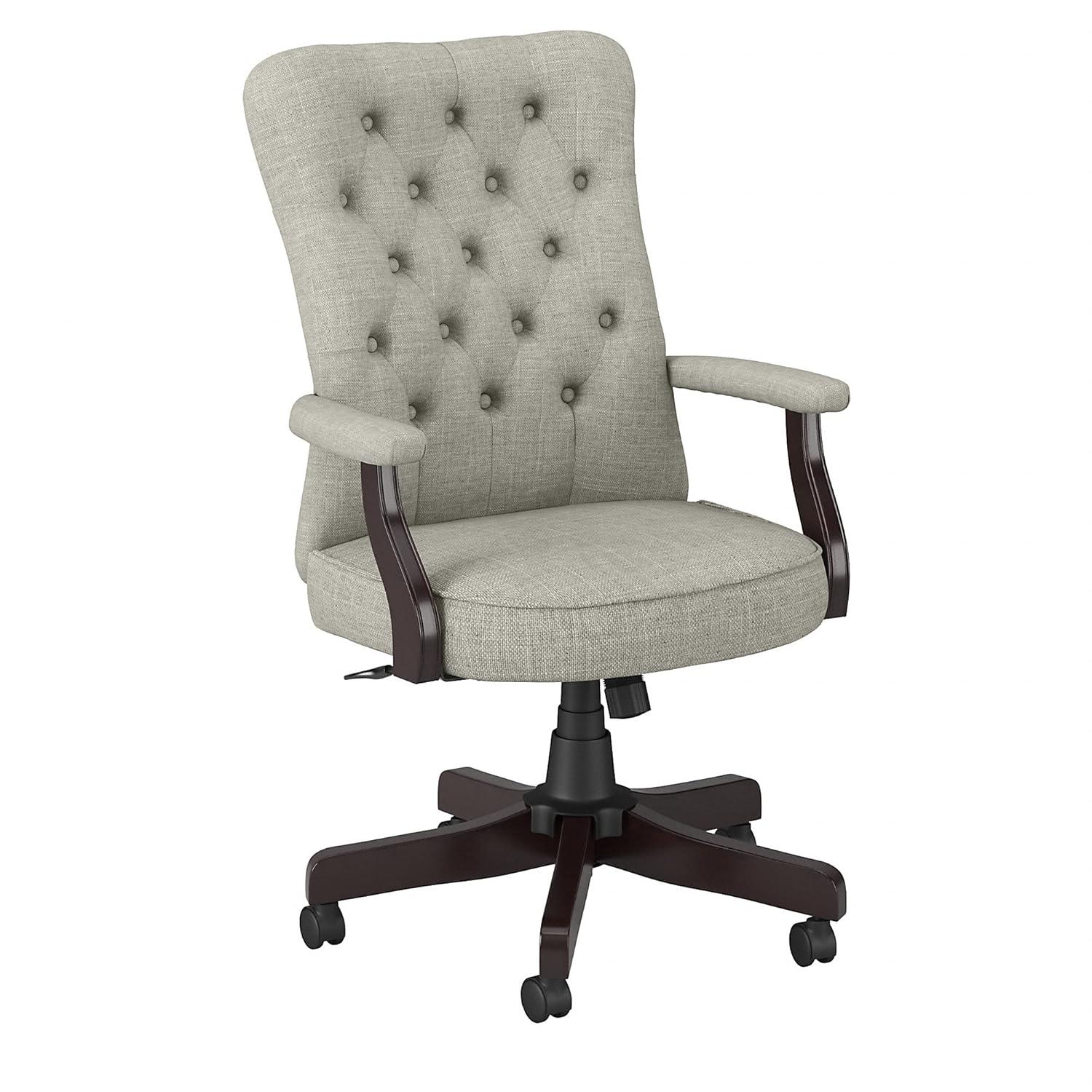 Bush Furniture Saratoga High Back Tufted Office Chair with Arms in Light Gray Fabric